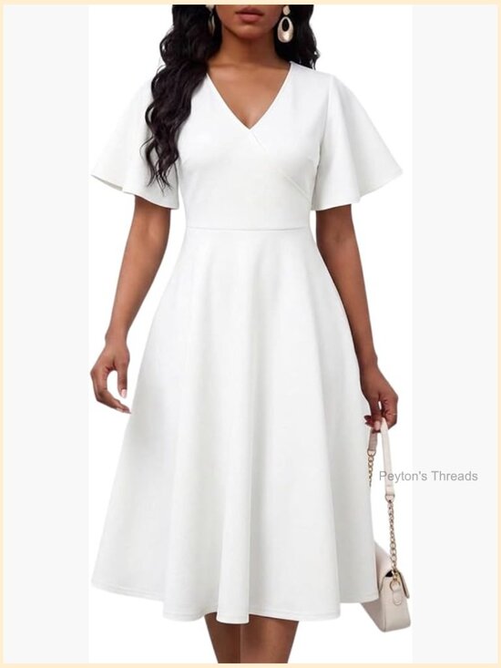 Dresses & Skirts - Elegant Bodycon Midi Dress Short Sleeve V Neck Wedding Guest Party